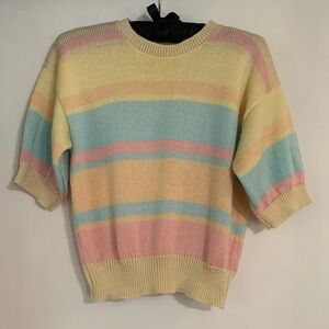 Vintage Avon Fashions Short Sleeve Pastel Striped Women's Sweater